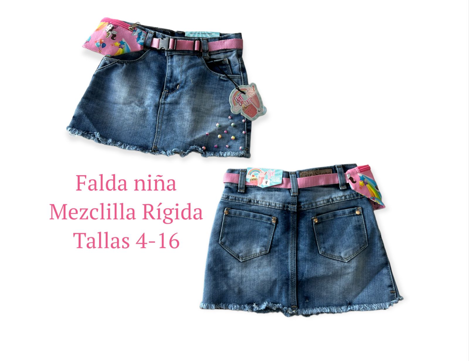 Falda De Mezclilla Para Niña En Azul - Taonni Jeans